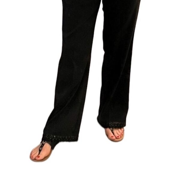 90s High Rise Pant 
Black ECI Pockets Straight Leg Dressy Beaded Lace Hem 10 - Picture 9 of 16